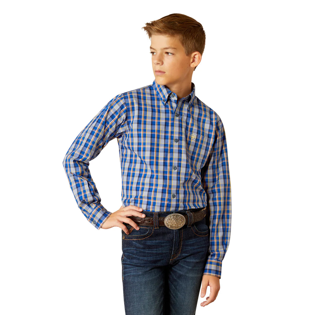 Ariat Boys Reggie Classic Fit Long Sleeved Shirt in Royal Blue