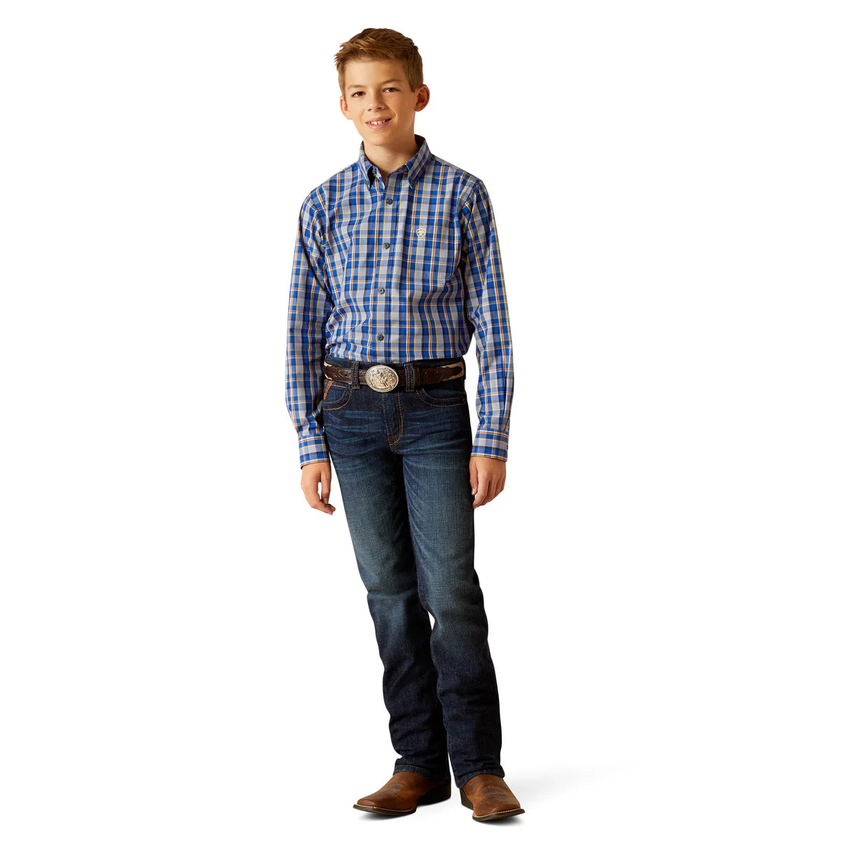 Ariat Boys Reggie Classic Fit Long Sleeved Shirt in Royal Blue