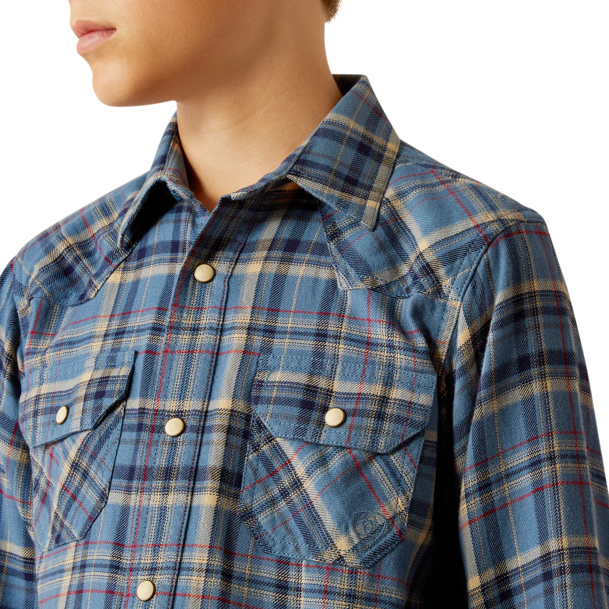 Ariat Boys Huntley Retro Fit Snap Long Sleeved Shirt in Copen Blue