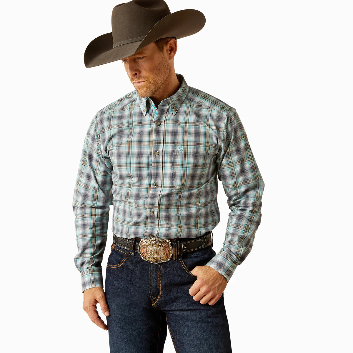 Ariat Mens Pro Series Piers Fitted Long Sleeved Shirt in Teal