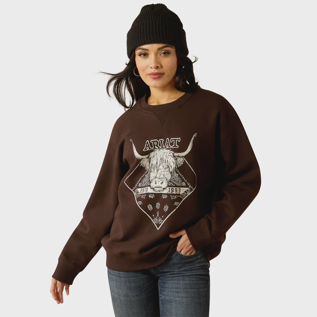 Ariat Womens Taurus Oversized Crew Sweatshirt in Mole