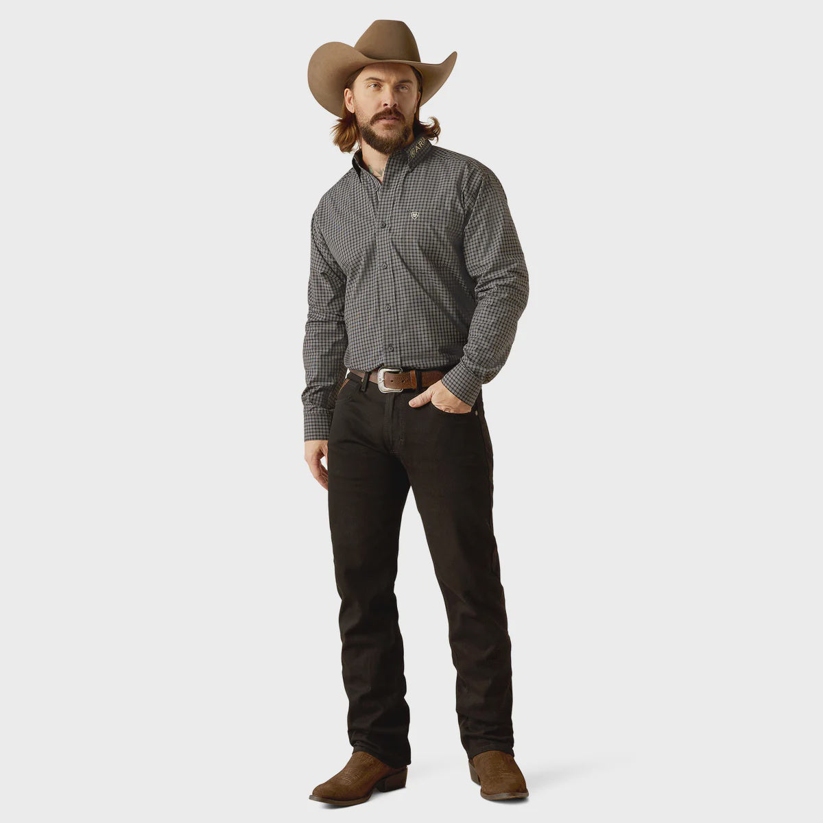 Ariat Mens Pro series Team Otto Long Sleeved Shirt in Black/Khaki