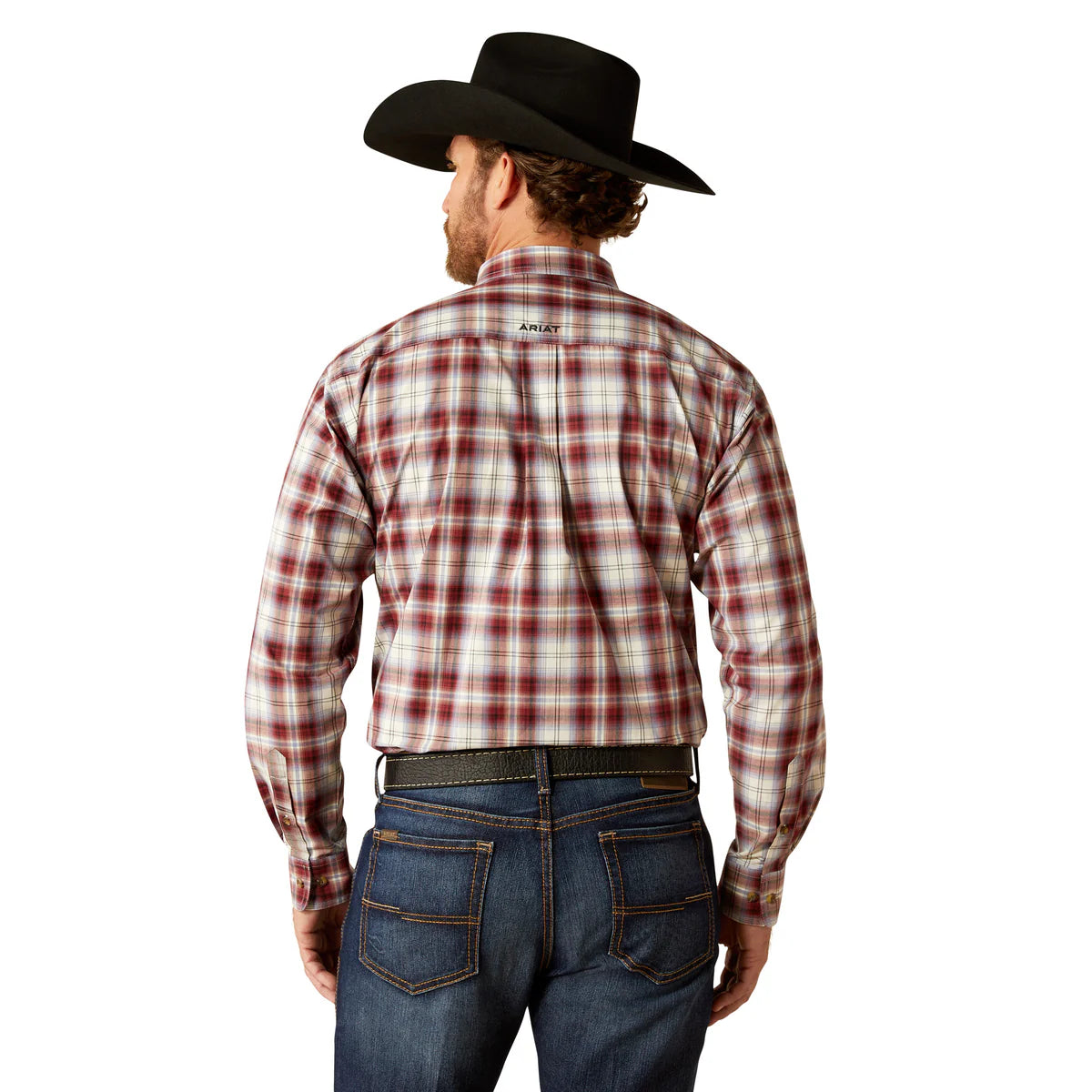 Ariat Mens Pro Series Team Oscar Long Sleeved Shirt in Dark Red/Navy