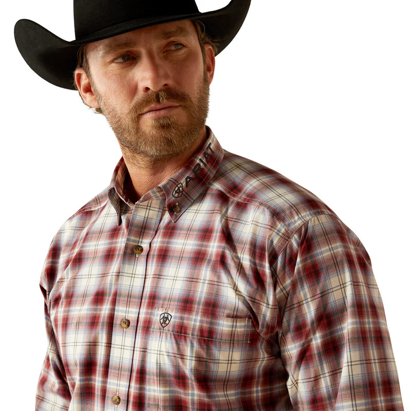 Ariat Mens Pro Series Team Oscar Long Sleeved Shirt in Dark Red/Navy