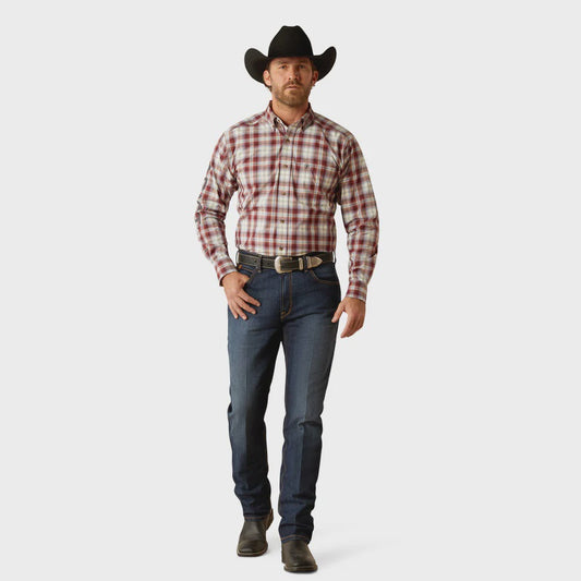 Ariat Mens Pro Series Team Oscar Long Sleeved Shirt in Dark Red/Navy