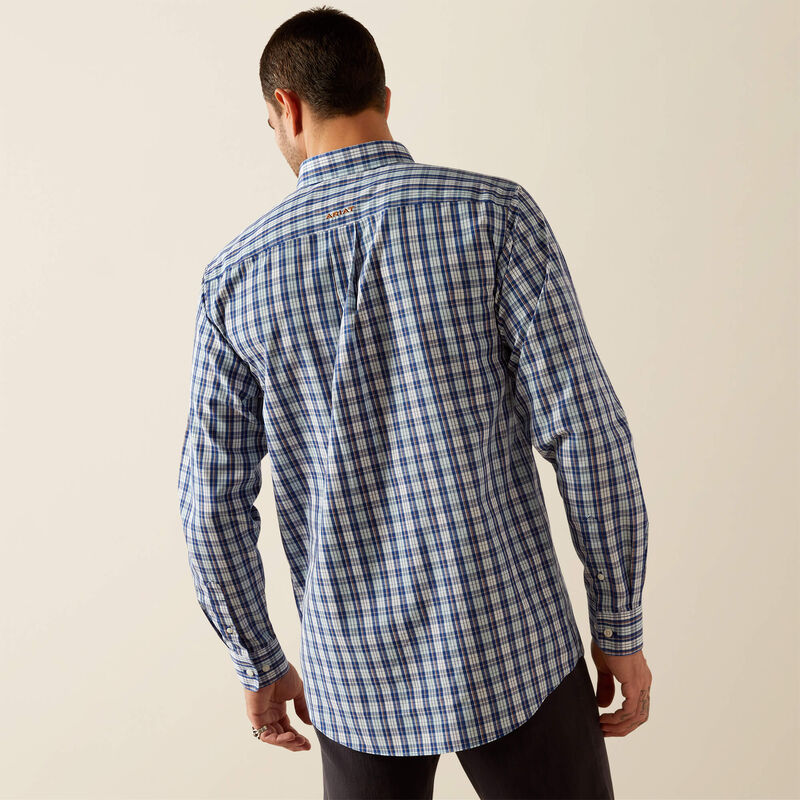 Ariat Mens Wrinkle Free Bronson Fitted LS Shirt in Blue