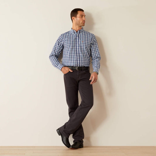 Ariat Mens Wrinkle Free Bronson Fitted LS Shirt in Blue