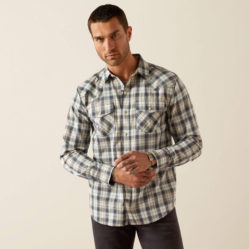 Ariat Mens Hampton Retro Fit LS Shirt in Navy