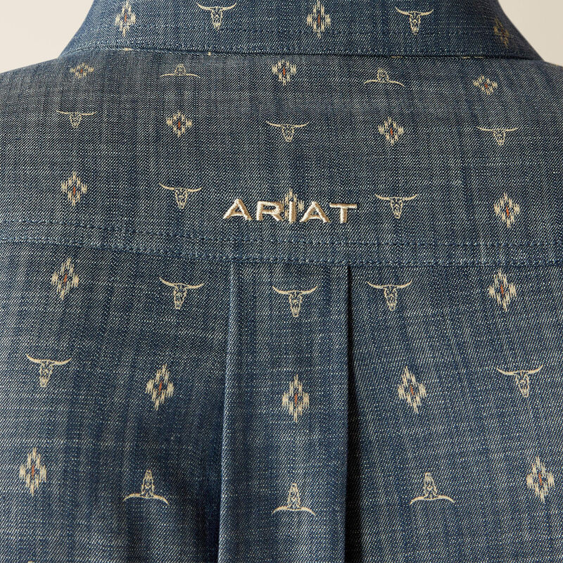 Ariat Mens Team Philibert Classic Fit LS Shirt in Chambray Blue/Khaki