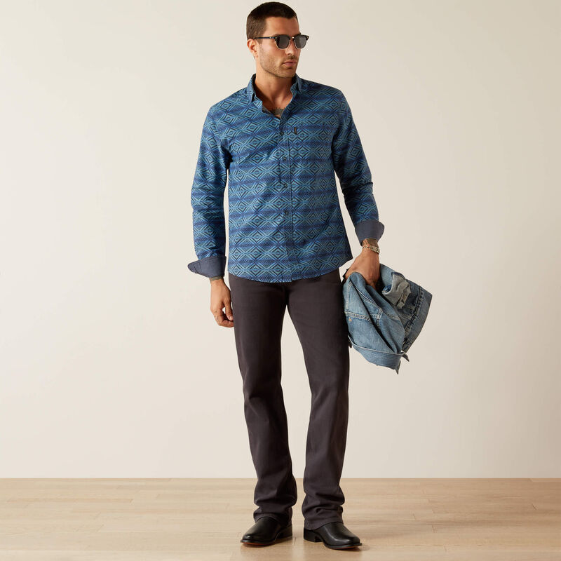 Ariat Mens McKay Modern Fit LS Shirt in Dark Blue