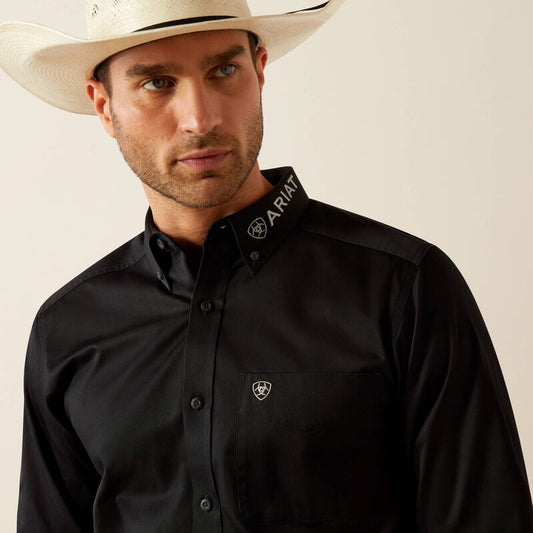 Ariat Mens Team Logo Twill LS Shirt in Black/Grey