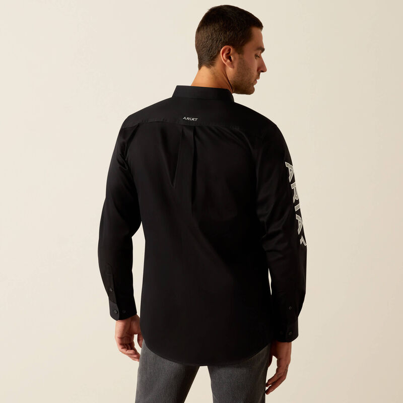 Ariat Mens Team Logo Twill LS Shirt in Black/Grey