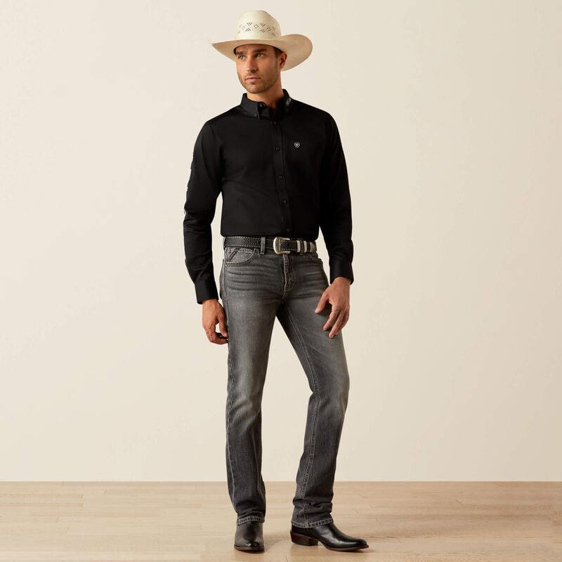 Ariat Mens Team Logo Twill LS Shirt in Black/Grey