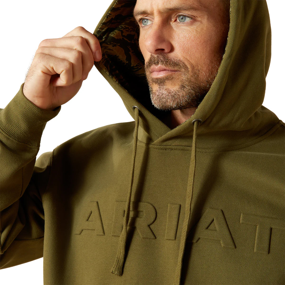 Ariat Mens Embossed Logo Hoodie in Winter Moss