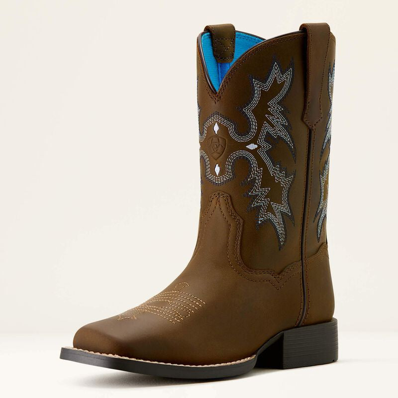 Ariat Kids Tombstone Square Toe Boot in Distressed Brown
