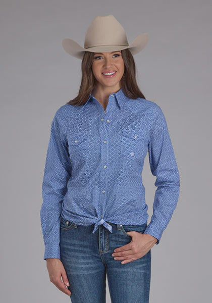 Roper Womens Amarillo Blue Long Sleeved Shirt