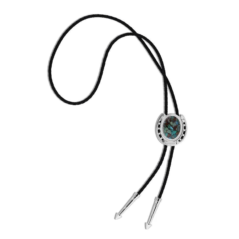 Montana Silversmiths Pioneer Horseshoe Turqouise Bolo Tie
