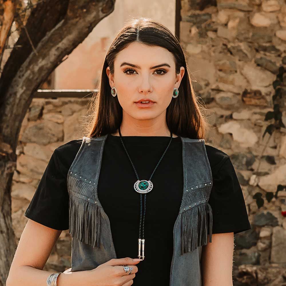 Montana Silversmiths Pioneer Horseshoe Turqouise Bolo Tie