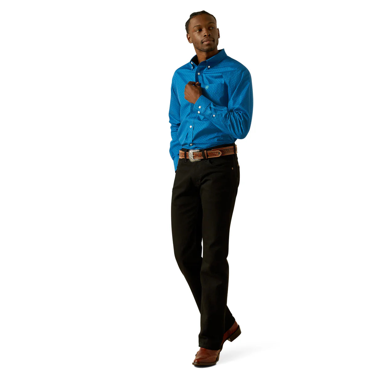 Ariat Mens Wrinkle Free Colin Fitted LS Shirt in Blue