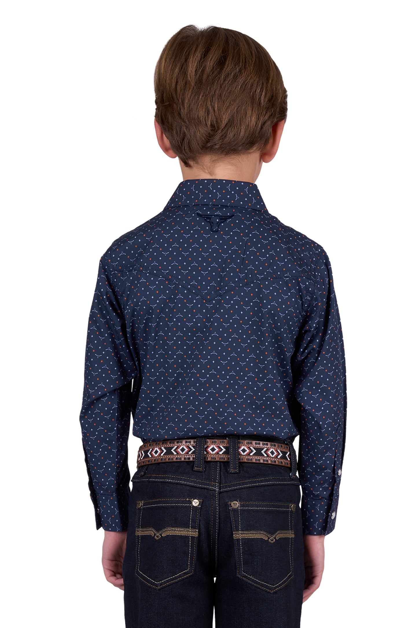 Pure Western Boys Ross LS Shirt in Navy