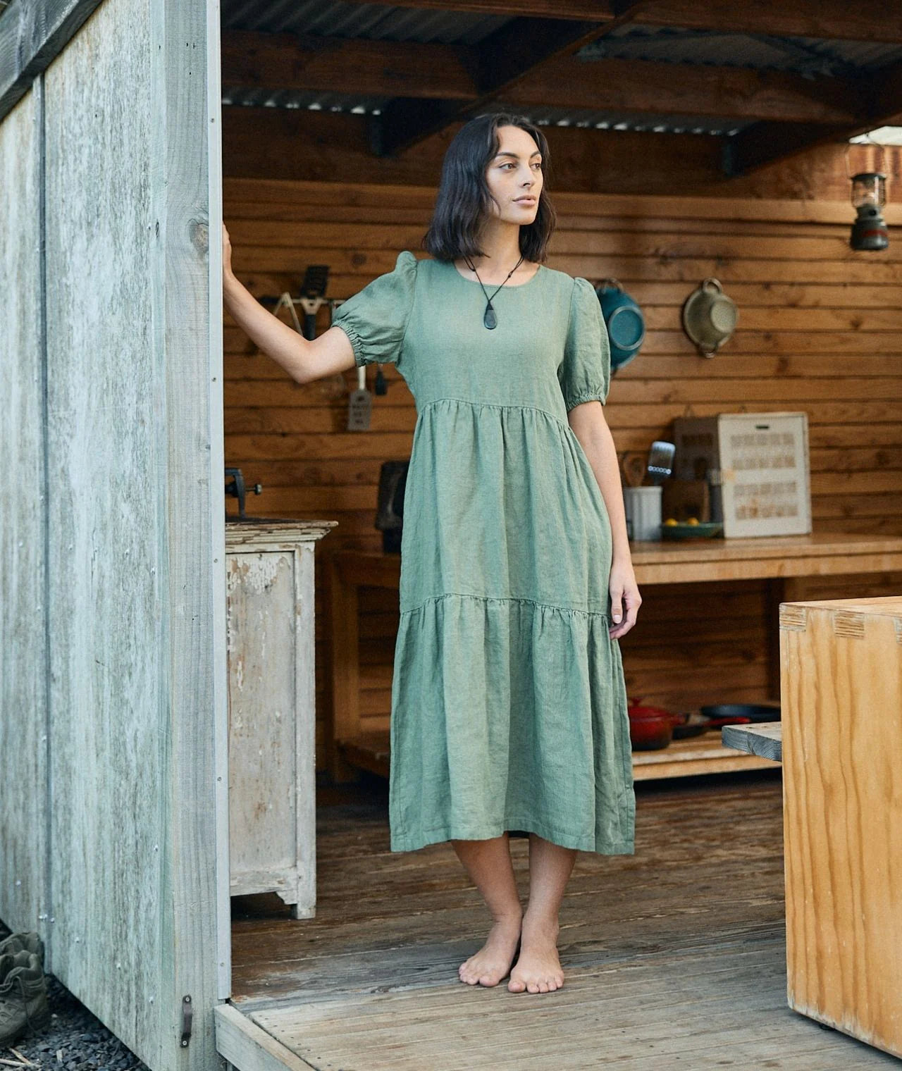 Swanndri Womens Alma Gathered Dress in Clover