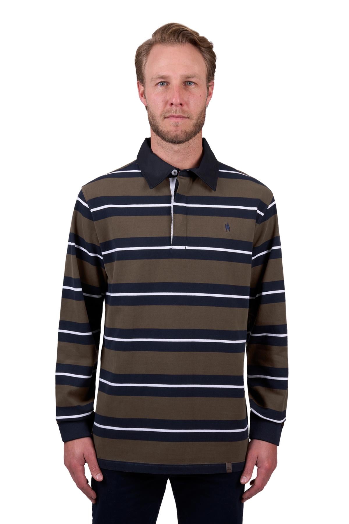 Thomas Cook Mens Peter Rugby Top in Navy/Dark Tan