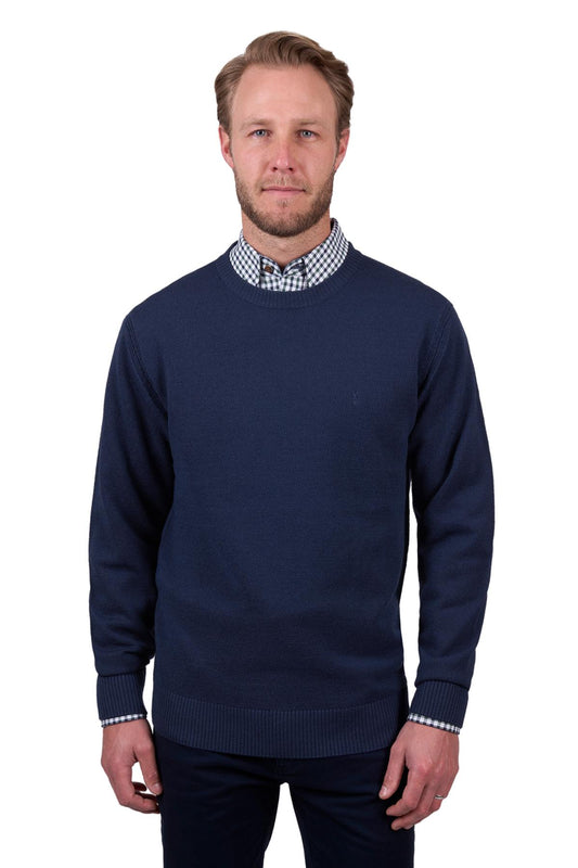 Thomas Cook Mens Merino Blend Raff Crew Neck Jumper in Navy
