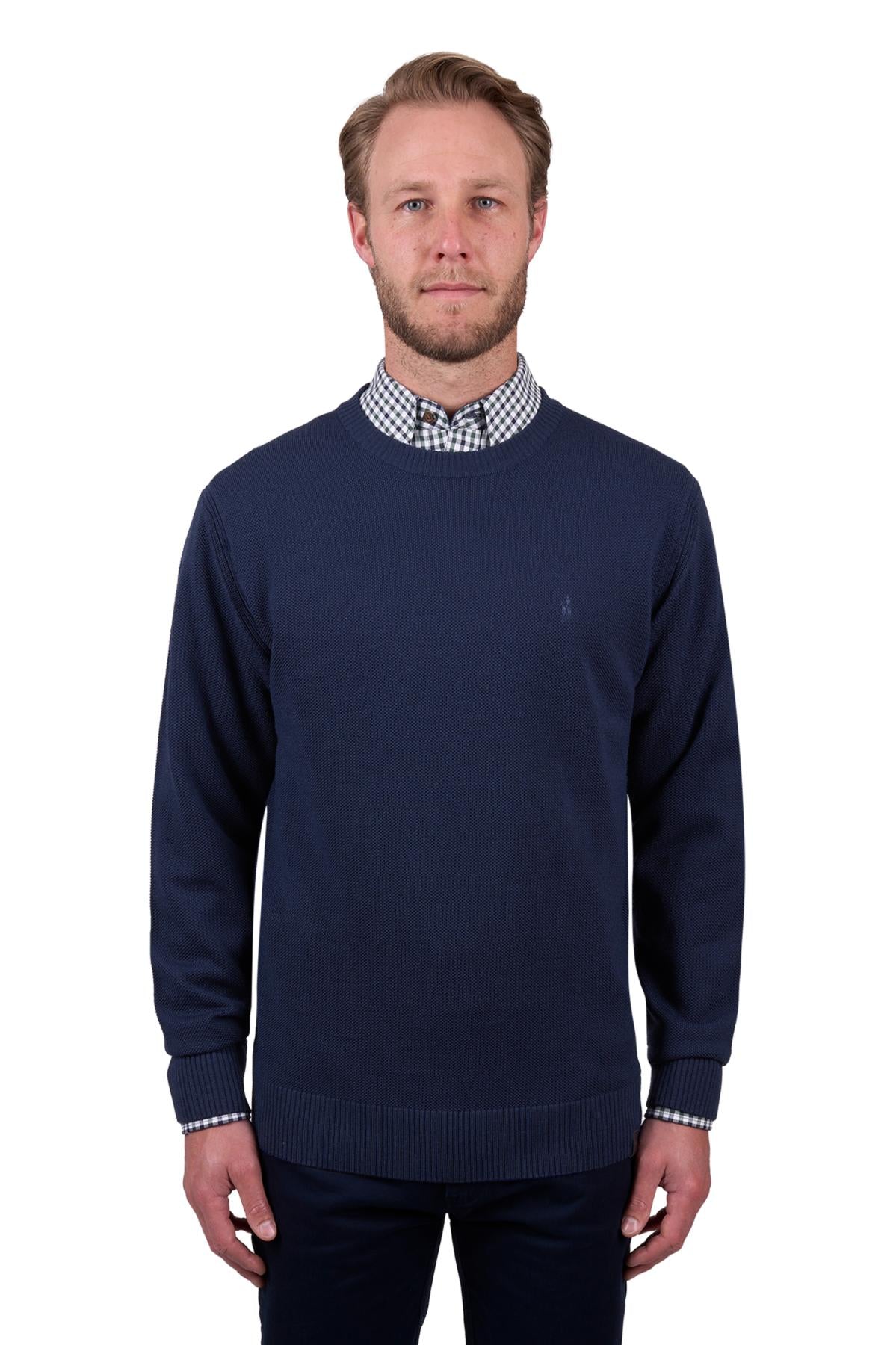 Thomas Cook Mens Merino Blend Raff Crew Neck Jumper in Navy