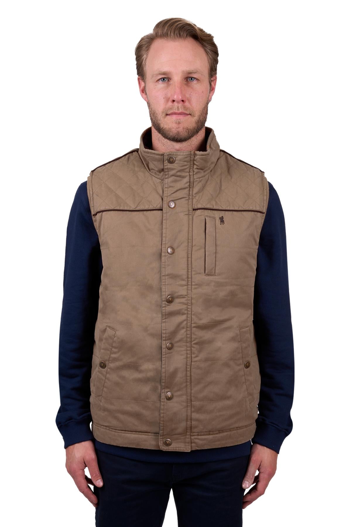 Thomas Cook Mens Stan Faux Oilskin Vest in Camel