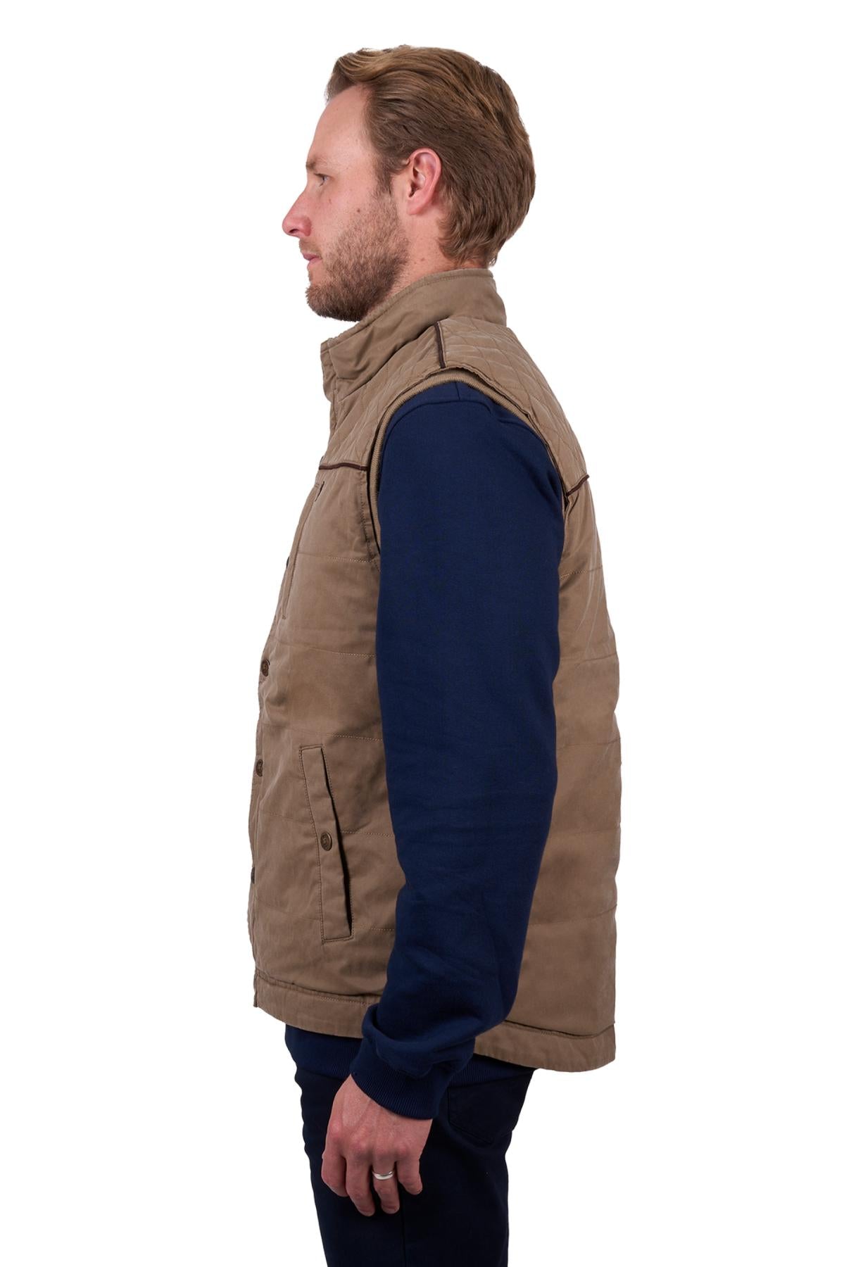 Thomas Cook Mens Stan Faux Oilskin Vest in Camel