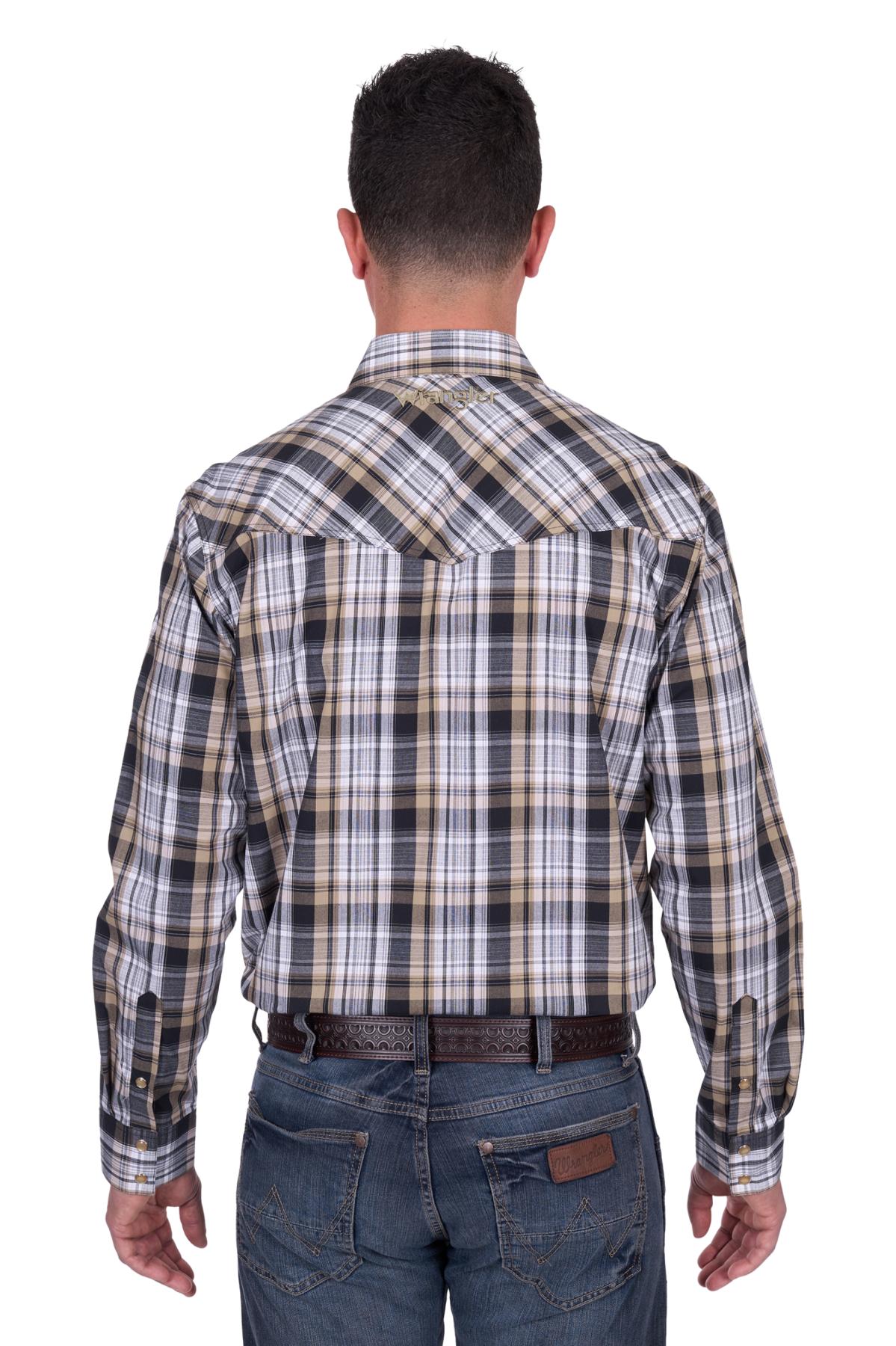 Wrangler Mens Joel Logo LS Shirt in Black and Tan