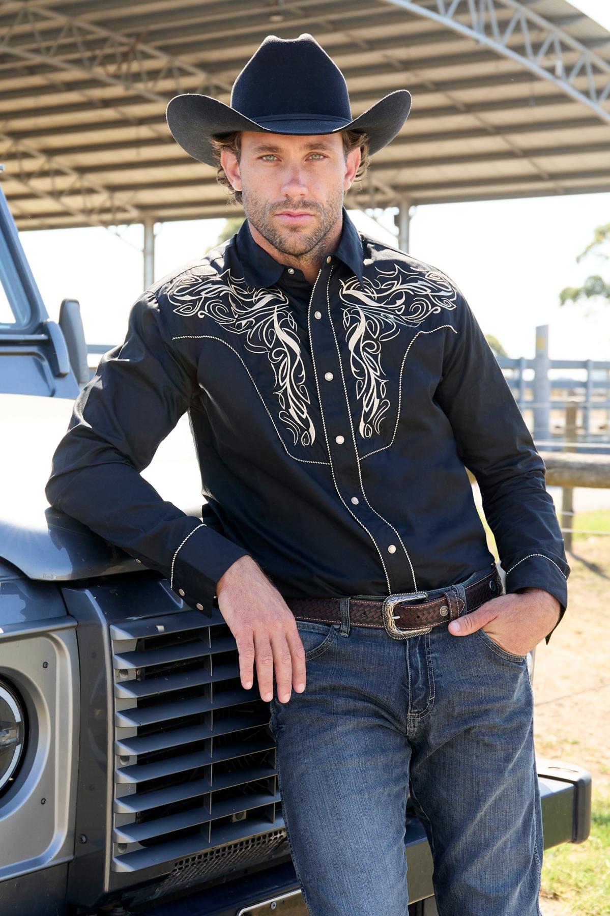 Wrangler Mens Carlos Embroidered LS Shirt in Black