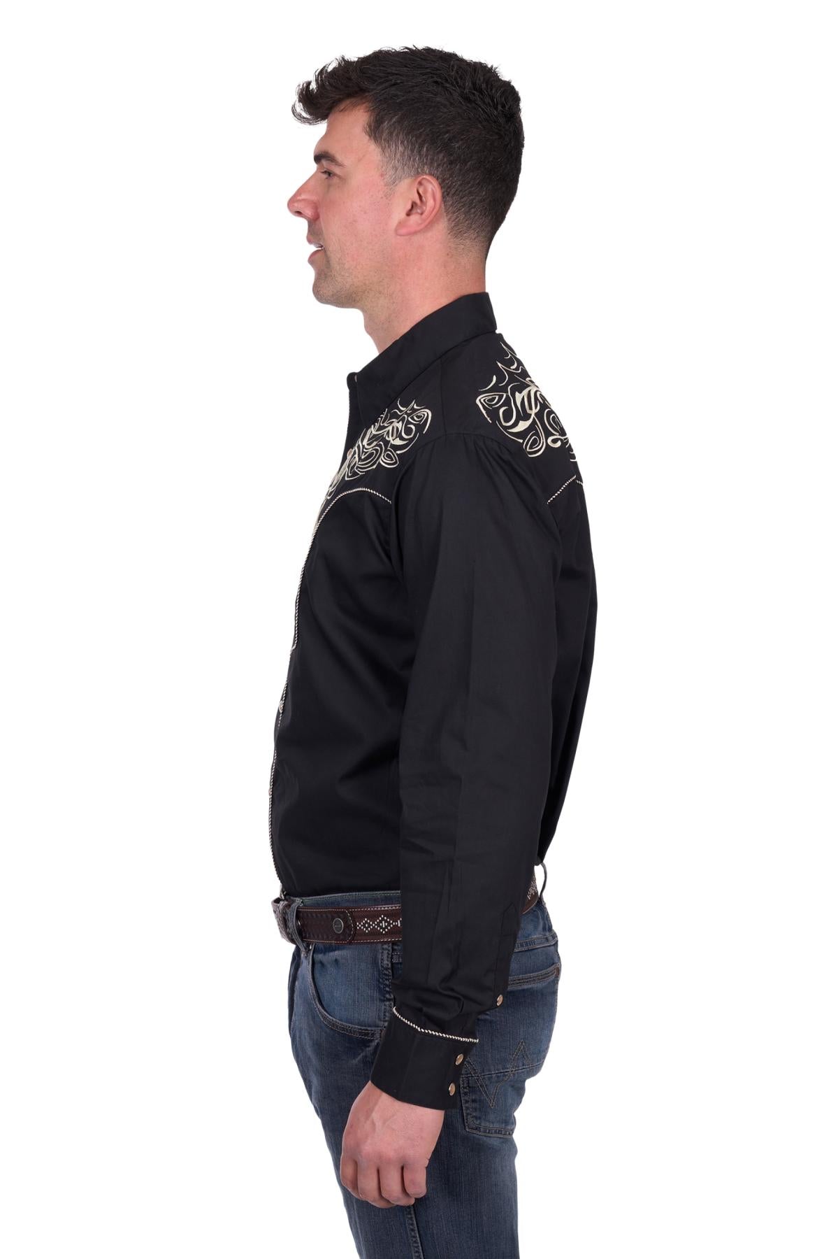 Wrangler Mens Carlos Embroidered LS Shirt in Black