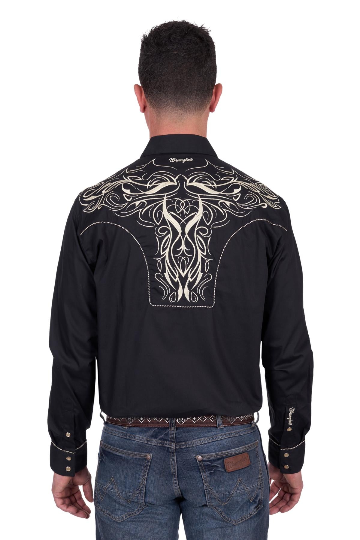 Wrangler Mens Carlos Embroidered LS Shirt in Black