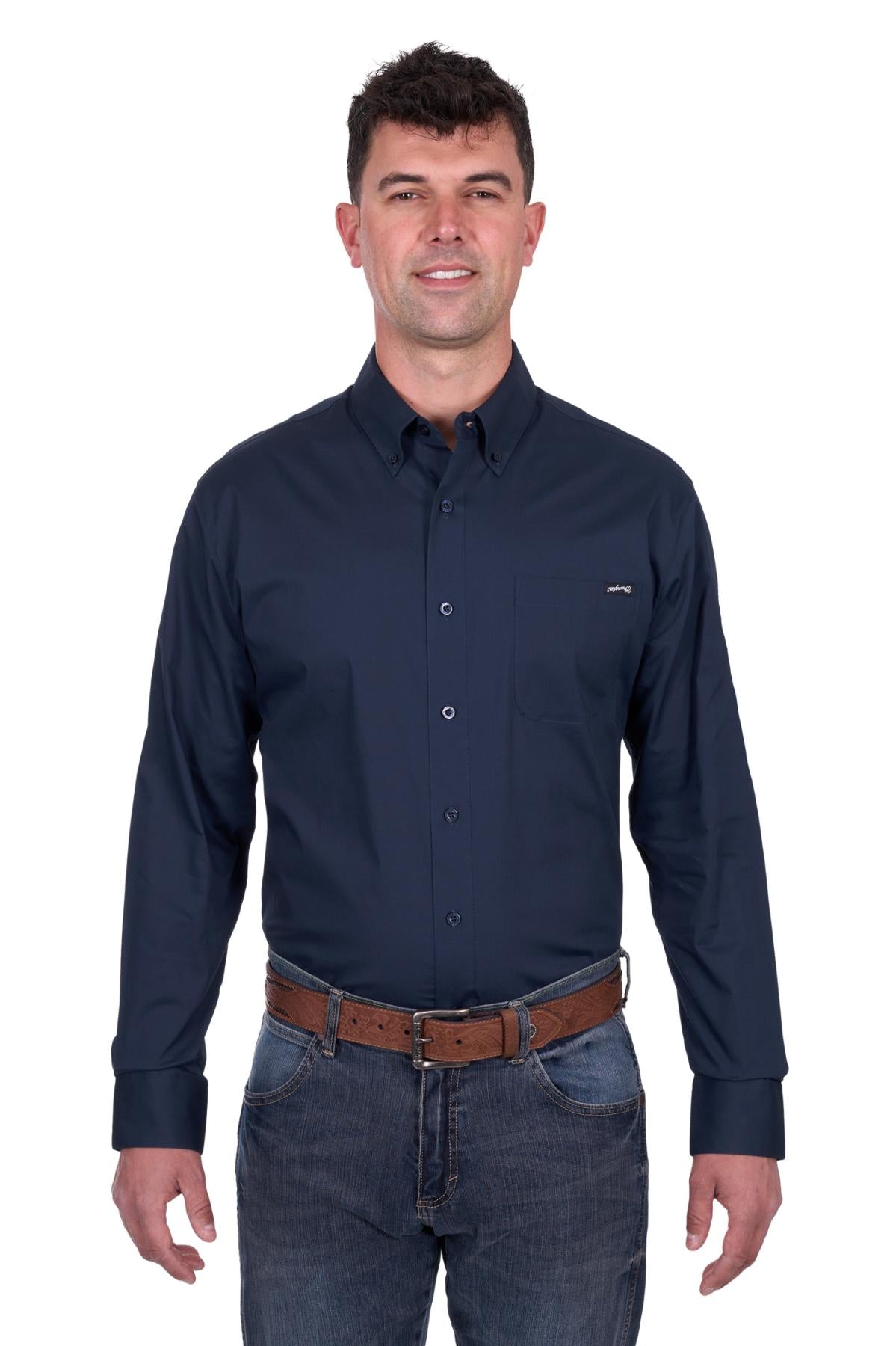 Wrangler Mens Brad LS Shirt in Navy