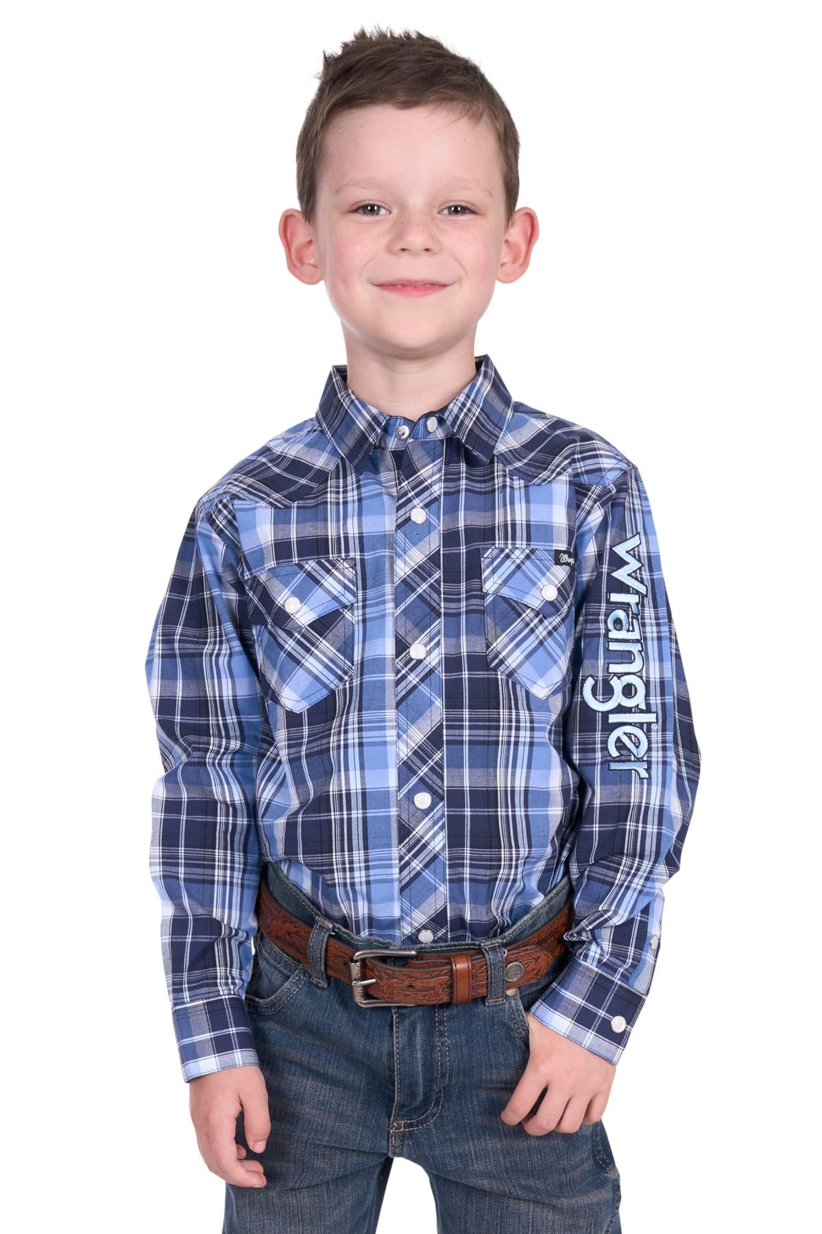 Wrangler Boys Billy Check Logo Long Sleeve Western Shirt