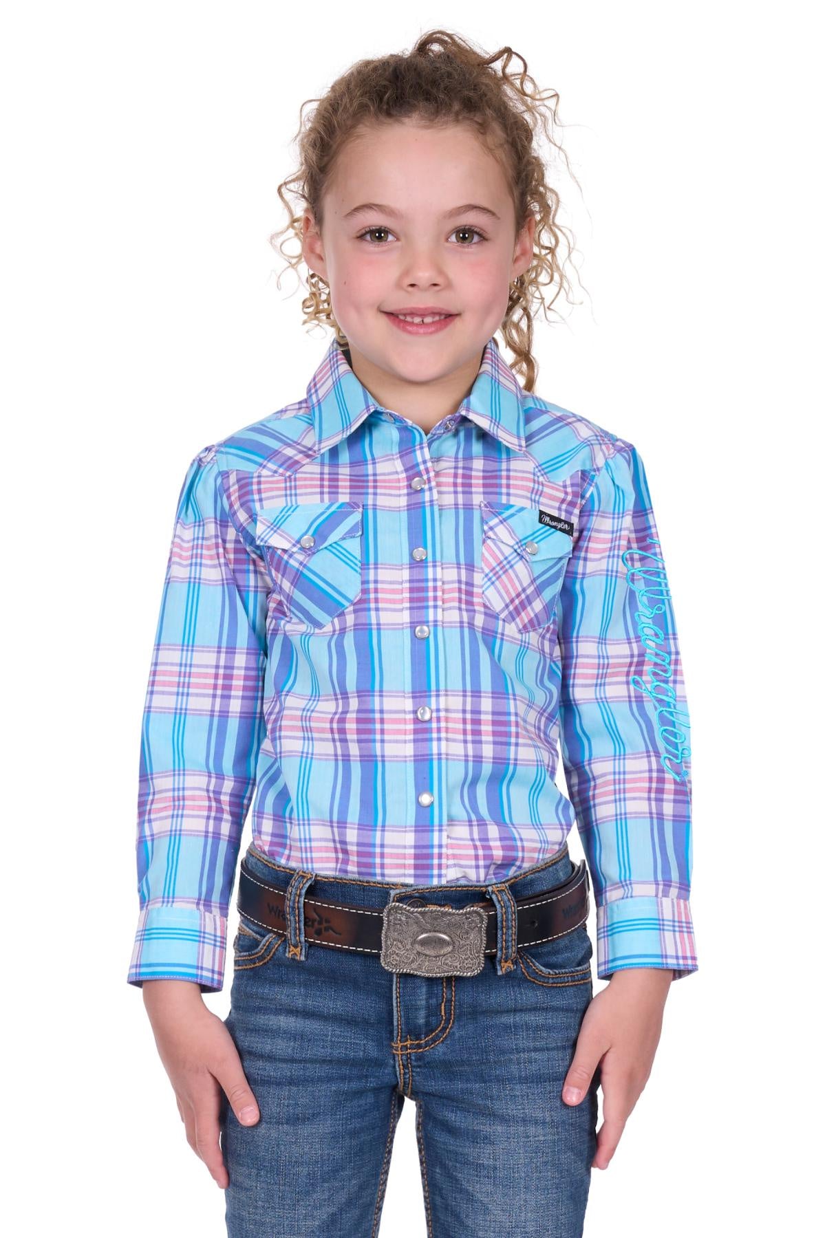 Wrangler Girls Emily Check Western Long Sleeve Shirt