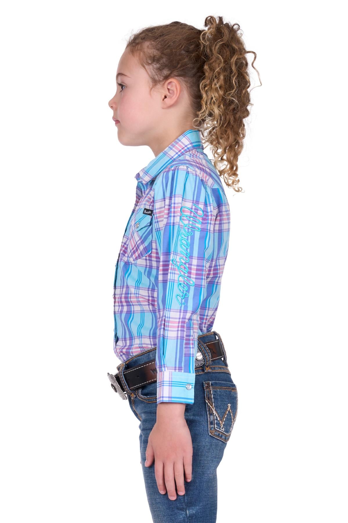 Wrangler Girls Emily Check Western Long Sleeve Shirt