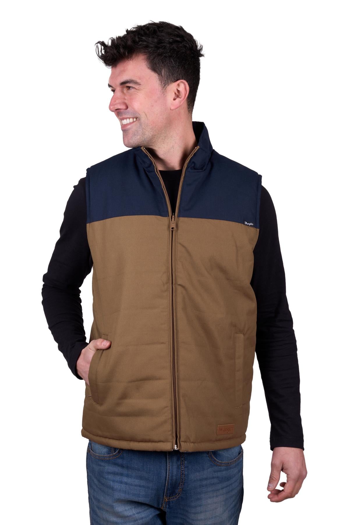 Wrangler Mens Koda Reversible Vest in Tan/Navy
