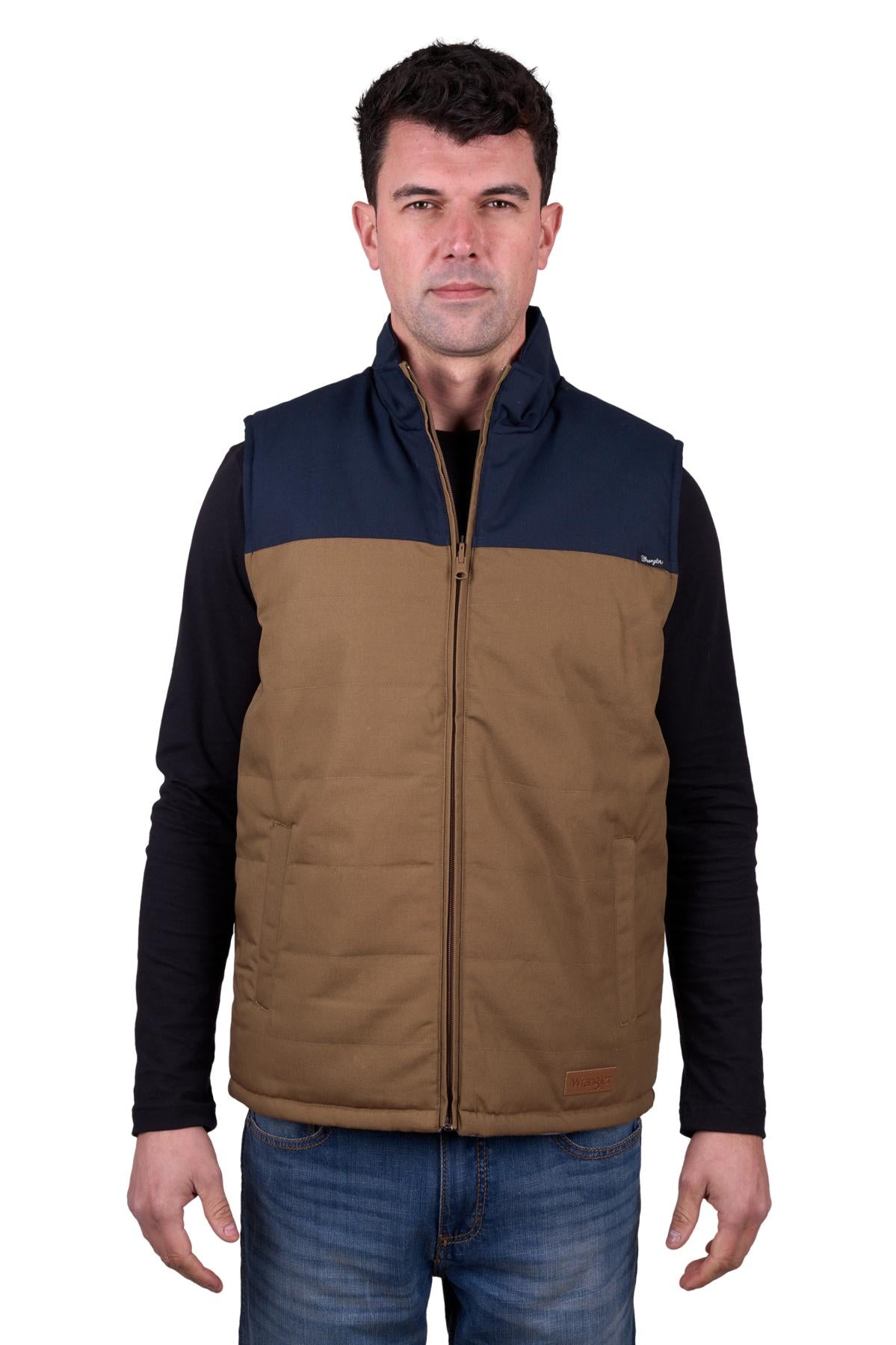 Wrangler Mens Koda Reversible Vest in Tan/Navy