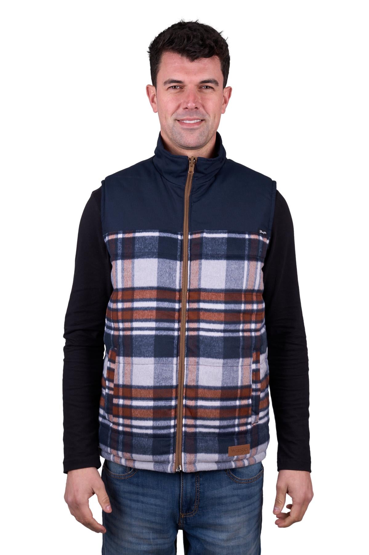 Wrangler Mens Koda Reversible Vest in Tan/Navy