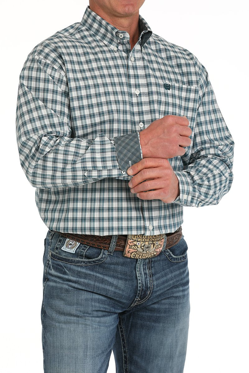 Cinch Mens Ned Plaid Button Down Western L/S Shirt in Cream