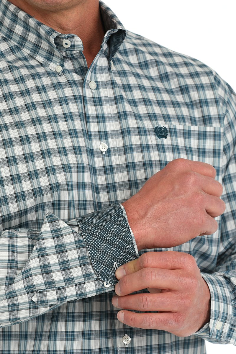 Cinch Mens Ned Plaid Button Down Western L/S Shirt in Cream