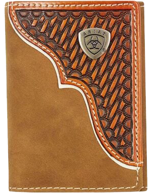 ARIAT Tri-Fold Wallet - Basket Weave Overlay WLT3110A