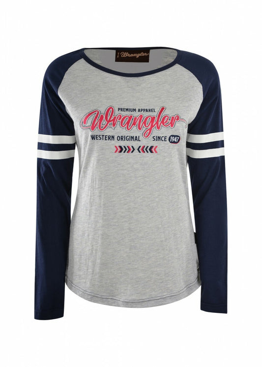 Wrangler Womens Tess L/S Baseball Tee Grey