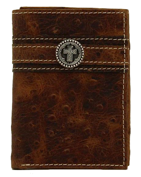 ARIAT Ostrich Print Cross Concho Tri-Fold Wallett