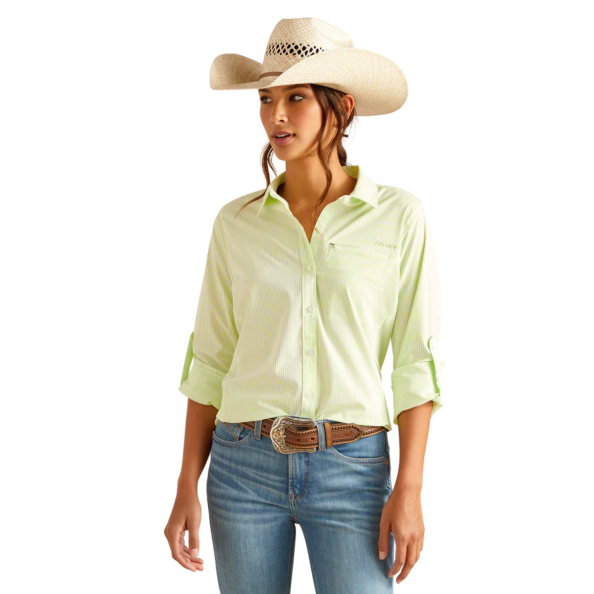 Ariat Womens VentTEK Stretch LS Shirt Lime Stripe