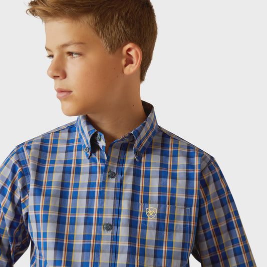 Ariat Boys Reggie Classic Fit Long Sleeved Shirt in Royal Blue