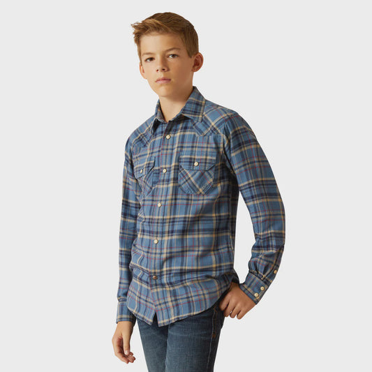 Ariat Boys Huntley Retro Fit Snap Long Sleeved Shirt in Copen Blue