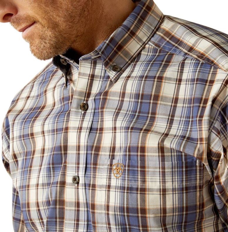 Ariat Mens Pro Series Cameron LS Shirt in Grey Blue
